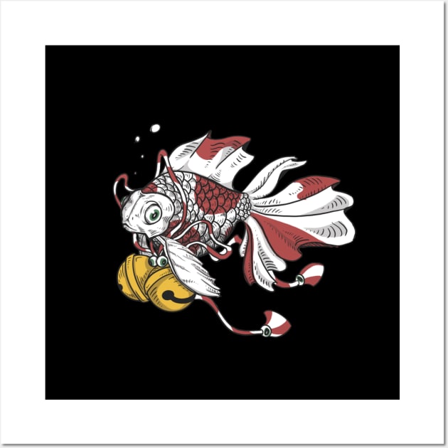 Japanese Goldfish with Lucky Bells Art Print Wall Art by CloudWalkerDesigns